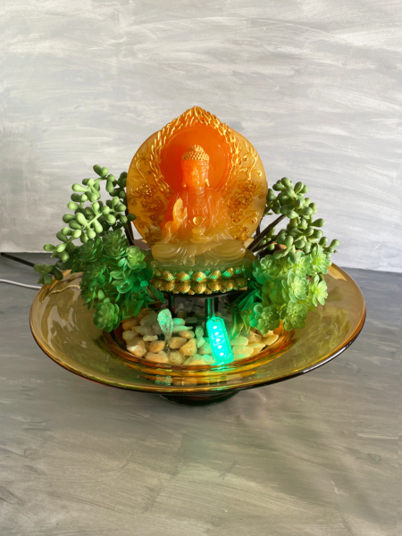 Mystical Tranquility Amber Buddha Zen Water Fountain Tabletop