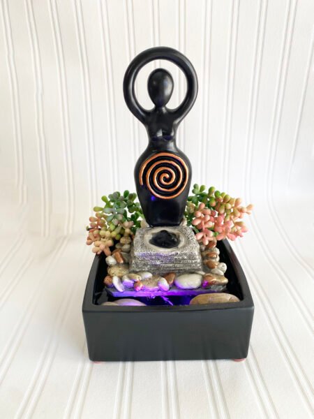 Spiral Goddess Mother Earth Tranquility Zen Water Fountain Black Tabletop Desk